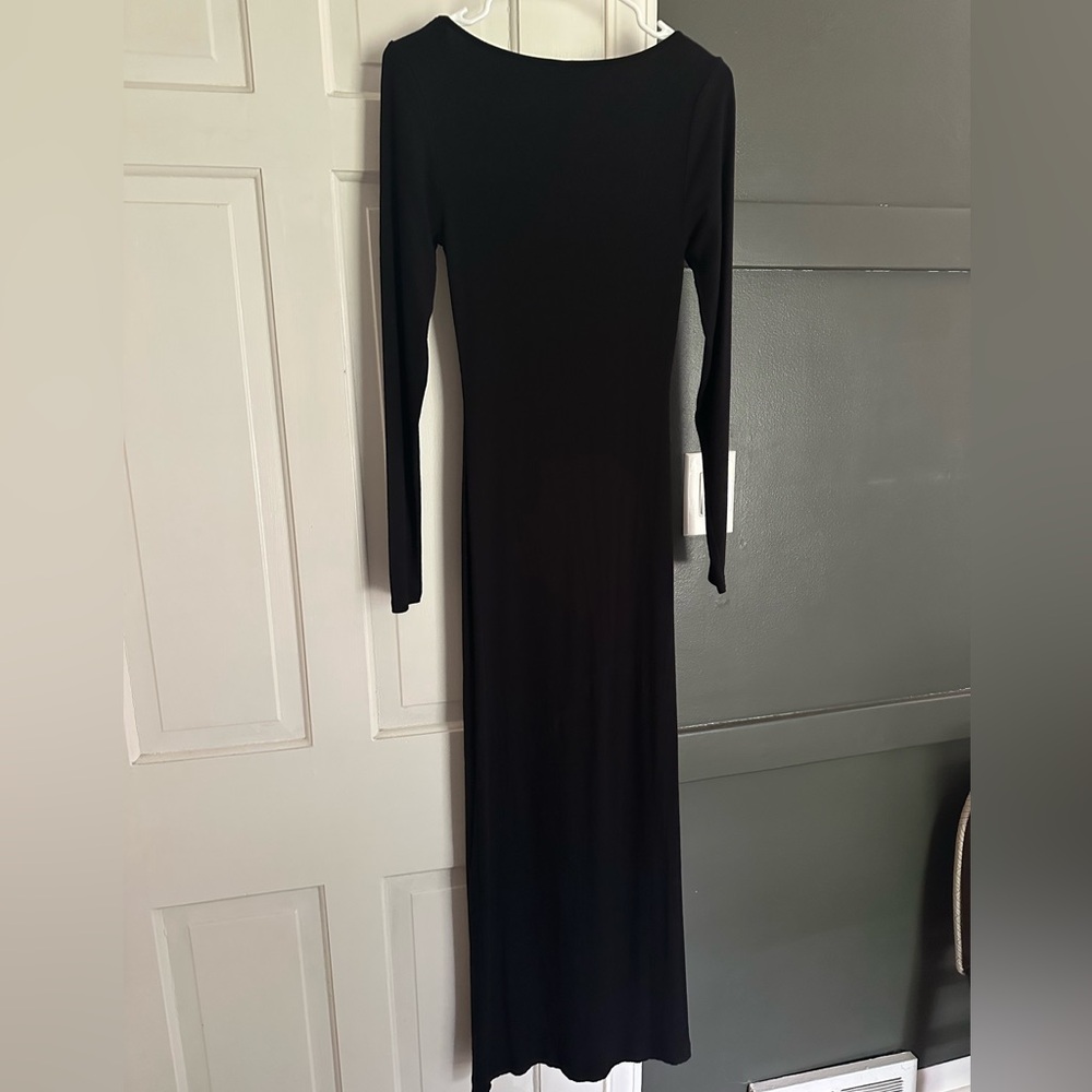 Skims Soft Lounge Long Sleeve Maxi Dress Square Neck Black Onyx Large Stretchy - Picture 6 of 7